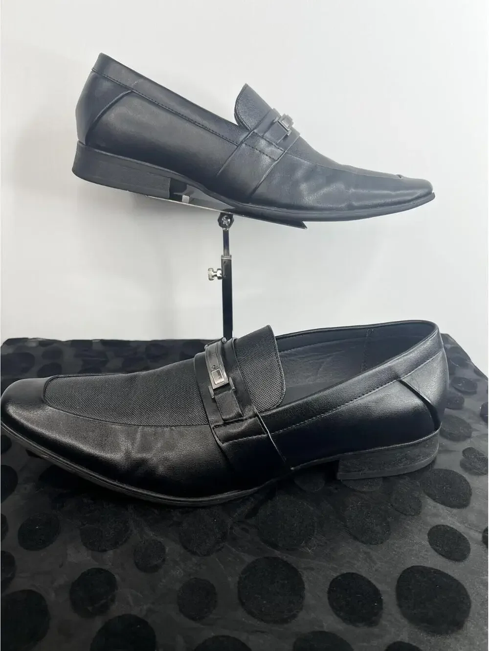 Calvin Klein Benning Men's Size 12 Black Slip On Loafers Metal Logo Bit Dress Sh